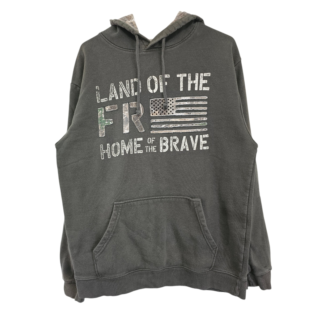 Buck Wear Hoodie Mens Large Olive Green Land of the Free Home of the Brave Camo